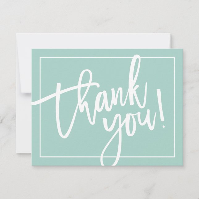 PHOTO THANK YOU simple modern brush lettering mint Card (Front)