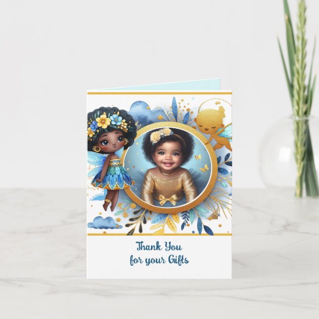 PHOTO Thank You Teal Gold Black Fairy Princess Card (Front)