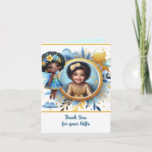 PHOTO Thank You Teal Gold Black Fairy Princess Card
