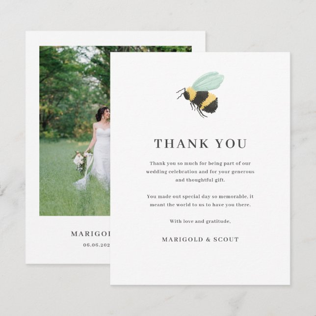 Photo Thank You Wedding Card with Bumble Bee  (Front/Back)
