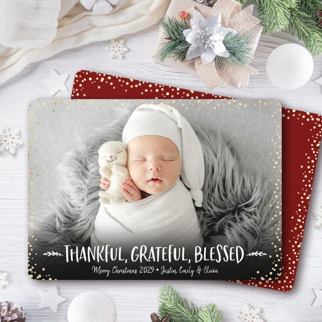Photo Thankful Grateful Blessed Modern Christmas Holiday Card (Creator Uploaded)