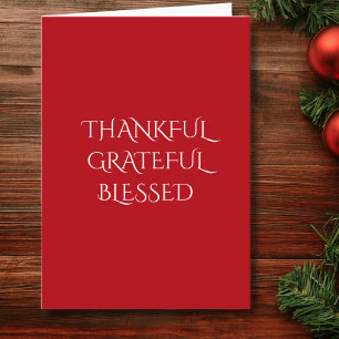 Photo Thankful Grateful Blessed Red Christmas Holiday Card