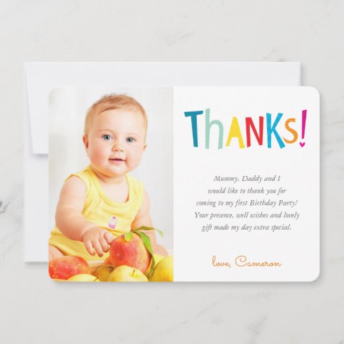 PHOTO THANKS modern colorful rainbow typography Thank You Card