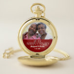 Photo Themed Ruby Red Anniversary Names And Date Pocket Watch at Zazzle