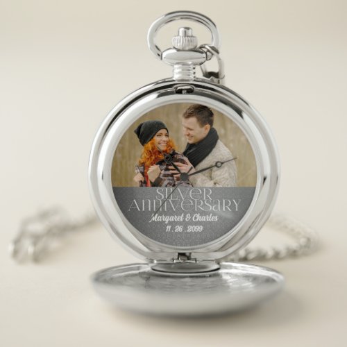 Photo Themed Silver Anniversary Names and Date Pocket Watch