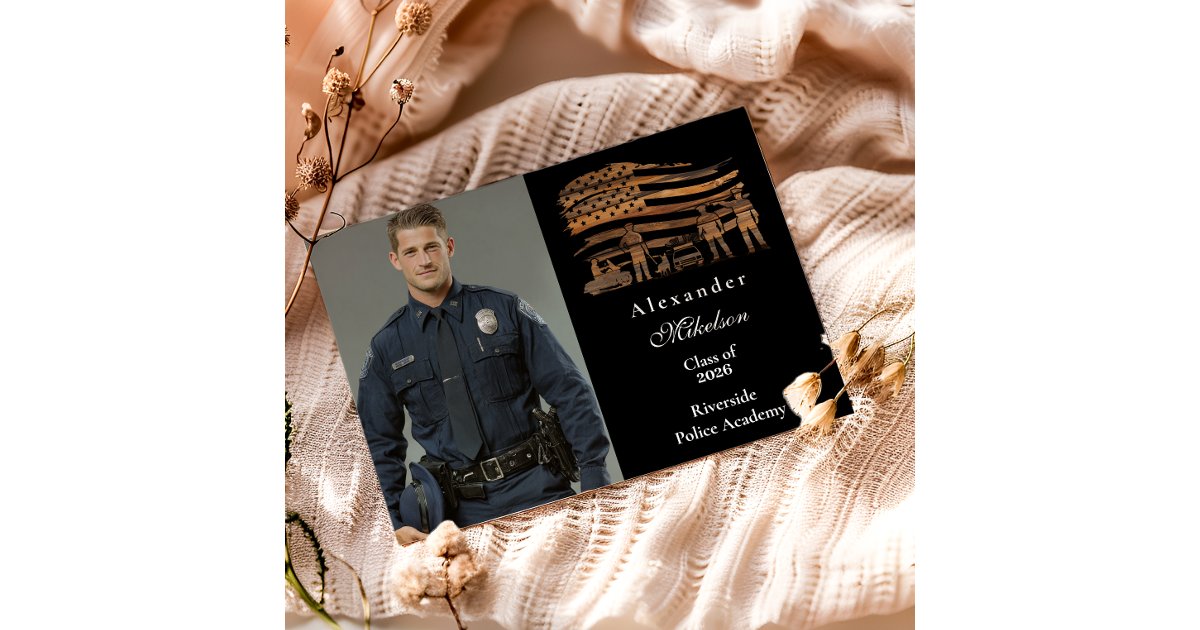 Photo Thin Blue Line Rustic Police Graduation Announcement | Zazzle