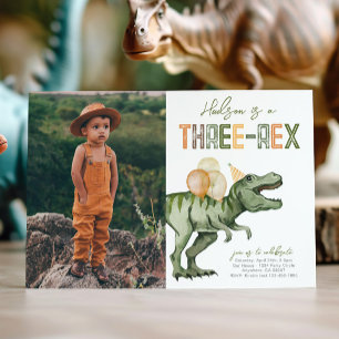 Photo Three-Rex Dinosaur Birthday Invitation