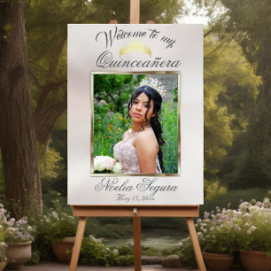 Photo & Tiara Quinceanera Welcome - White Pearl Foam Board