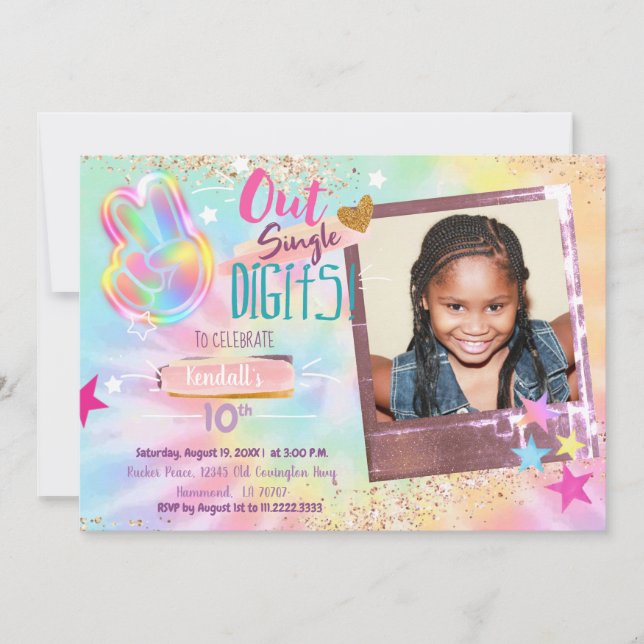 Photo Tie Dye Invitation Peace Out Single Digits (Front)