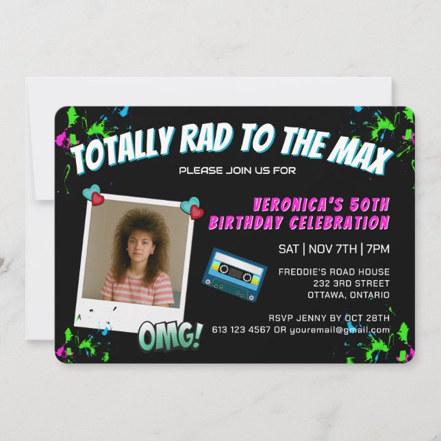 Photo Totally 80s Retro Birthday Party Invitation (Front)