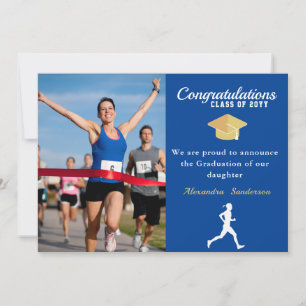 Photo Track runner congratulation Blue graduate Announcement