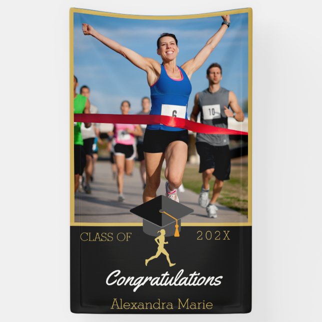 Photo Track runner congratulation graduate Banner (Vertical)