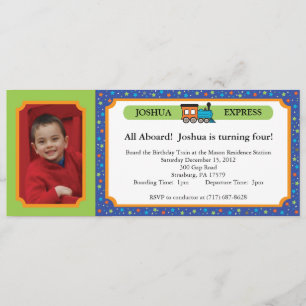 Photo Train Ticket - Blue & Green Invitation