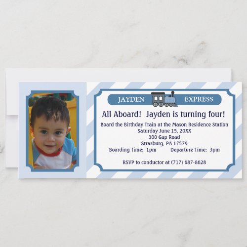 Photo Train Ticket - Light Blue Custom Invite