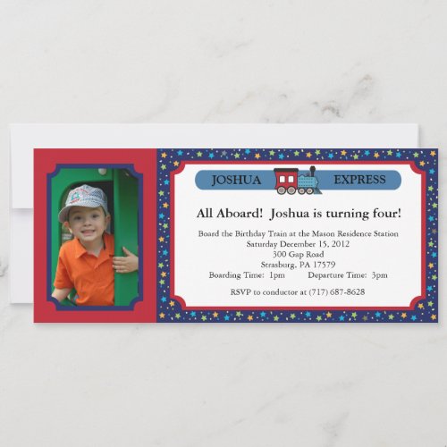 Photo Train Ticket - Red &amp; Blue Custom Invite