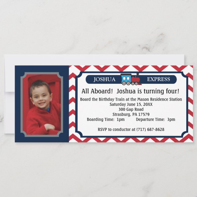 Photo Train Ticket - Red Chevron Invitation (Front)