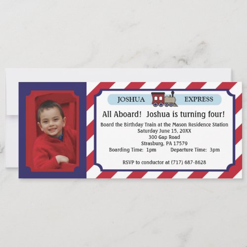 Photo Train Ticket - Red Stripes Custom Invite