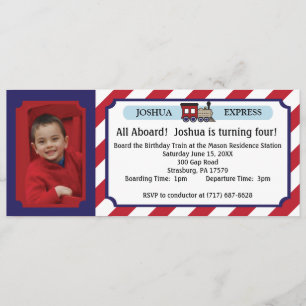 Photo Train Ticket - Red Stripes Invitation