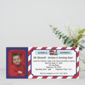 Photo Train Ticket - Red Stripes Invitation (Standing Front)