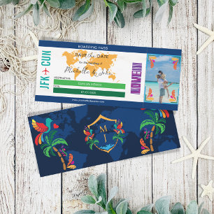 Photo Travel Boarding Pass Mexico Save The Date Invitation