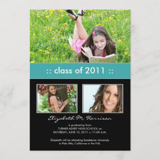 Photo Trio Custom Graduation Announcement (aqua)