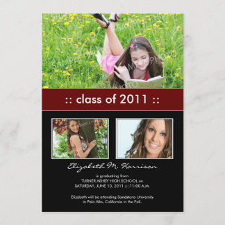 Photo Trio Custom Graduation Announcement (maroon)