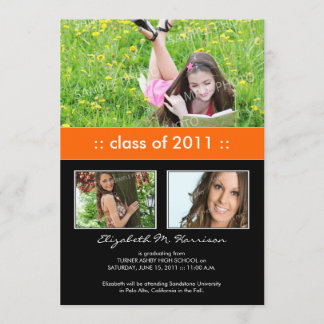 Photo Trio Custom Graduation Announcement (orange)