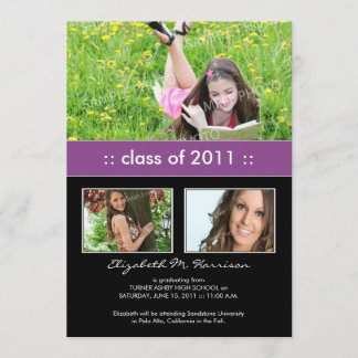 Photo Trio Custom Graduation Announcement (purple)