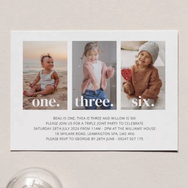 Photo Triple Joint Birthday Invitation Zazzle