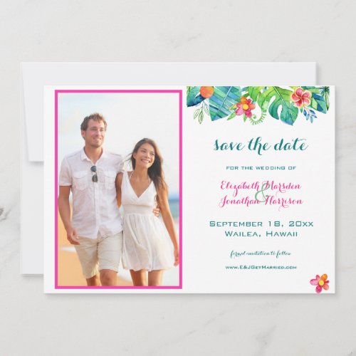 Photo Tropical Beach Berry Pink Teal Blue Floral Save The Date