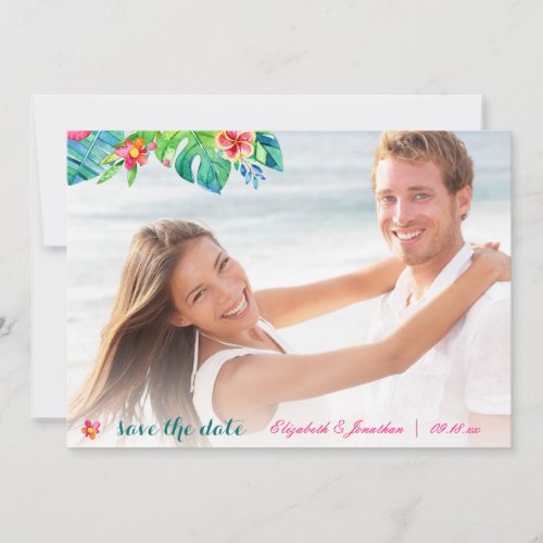 Photo Tropical Beach Berry Pink Teal Floral Ombre Save The Date