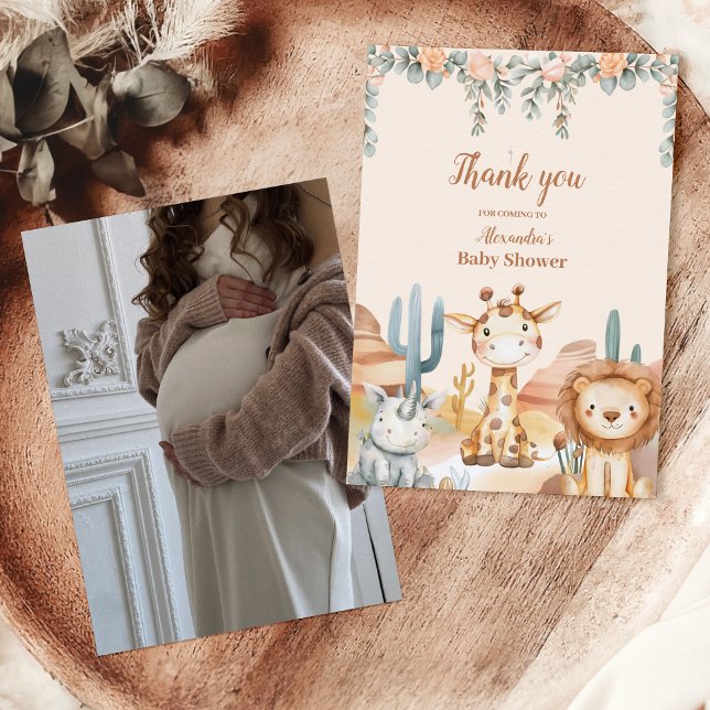 Photo Tropical Jungle Safari Animals Boy Baby Show Thank You Card (Creator Uploaded)