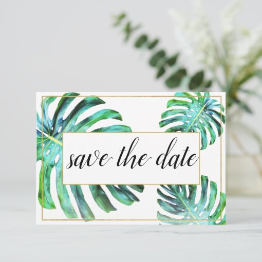 Photo Tropical Leaf Greenery Gold Save The Date | Zazzle