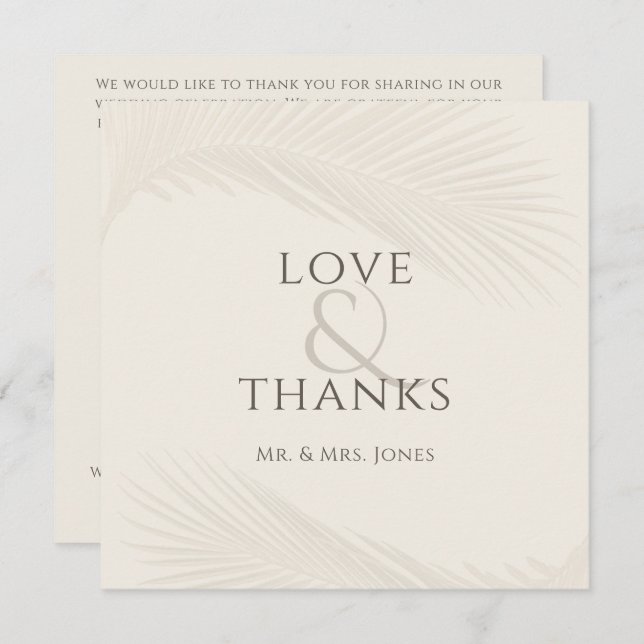 Photo Tropical Leaf Wedding Flat Thank You Card (Front/Back)