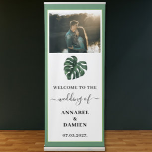 Photo Tropical Palm Leaf Monstera Welcome Wedding Retractable Banner