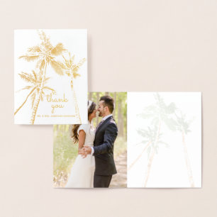 Photo Tropical Palm Trees Beach Modern Thank You Foil Card
