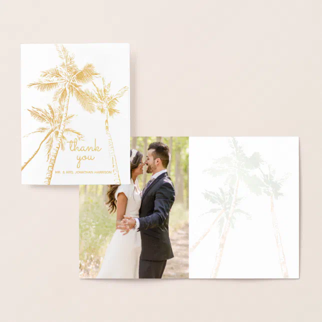 Photo Tropical Palm Trees Beach Modern Thank You Foil Card | Zazzle