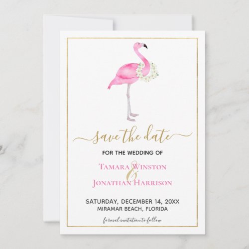 Photo Tropical Pink Flamingo Magnolias Beach Save The Date