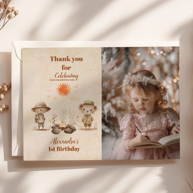 Photo Tropical Safari Wild One Jungle Animals Thank You Card (Creator Uploaded)