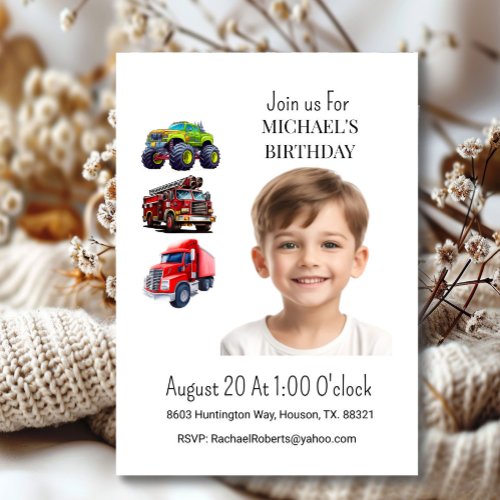 Photo Truck Boy  Birthday Invitation