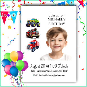 Photo Truck Boy Birthday Invitation