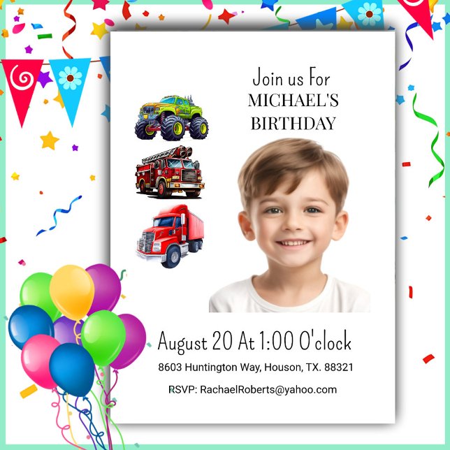 Photo Truck Boy  Birthday Invitation (Creator Uploaded)