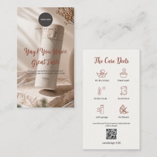 Photo Tumbler Care Card Thank You Insert QR Code