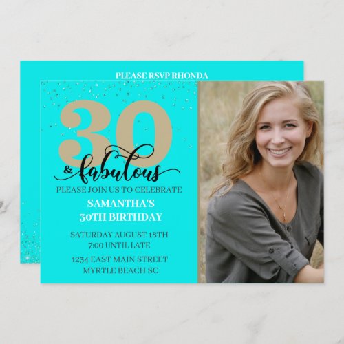 Photo Turquoise  30 and Fabulous Birthday Party   Invitation