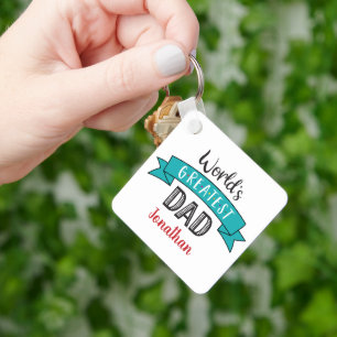 Photo Turquoise Banner World’s Greatest Dad Name Keychain