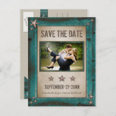 Photo Turquoise Barn Wood Save The Date Cards (Front/Back)
