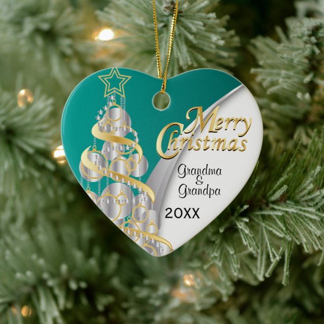 Photo - Turquoise & Silver Christmas | Customize Ceramic Ornament (Tree)
