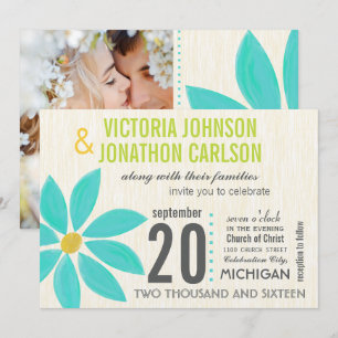 Photo Turquoise Stylized Daisy Wedding Invitations