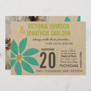Photo Turquoise Stylized Daisy Wedding Invitations