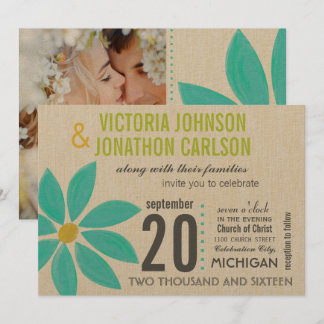 Photo Turquoise Stylized Daisy Wedding Invitations